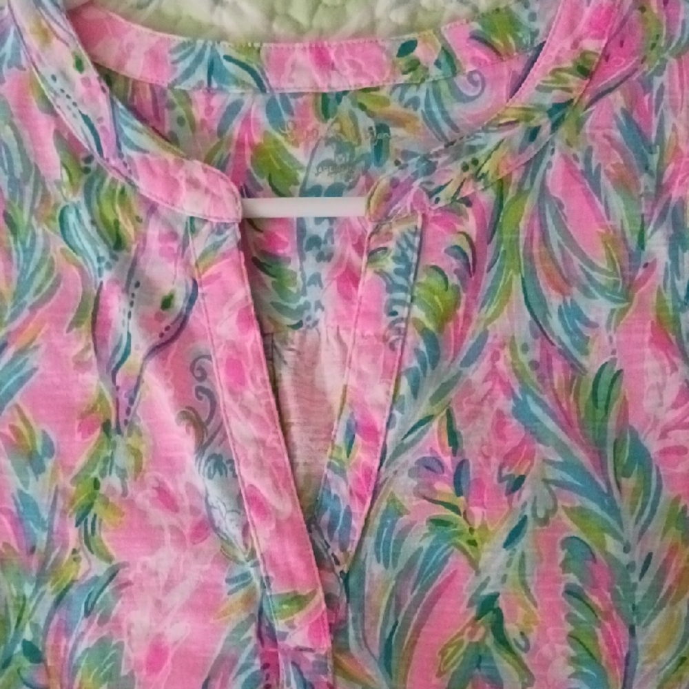 Lilly Pulitzer Pink, Green & Aqua Leaf Print Sleeveless Top Medium NWT